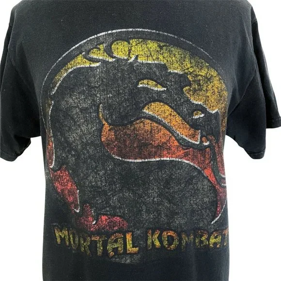Vintage Mortal Kombat MEDIUM Logo Short Sleeve Cotton TShirt Adult Black Jerzees - Picture 2 of 8
